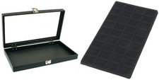 Glass Lid Jewelry Display Case 14 3/4" w/ Black 36 Compartment Display Tray