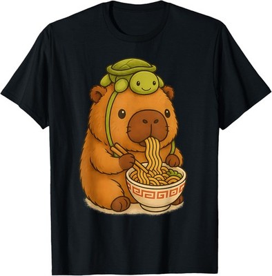 Cute Capybara and Turtle Backpack Ramen Kawaii Capibara Girl unisex T-Shirt