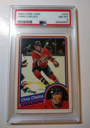 1984 O-PEE-CHEE #259 CHRIS CHELIOS RC Rookie Card CANADIENS HOF! PSA 8