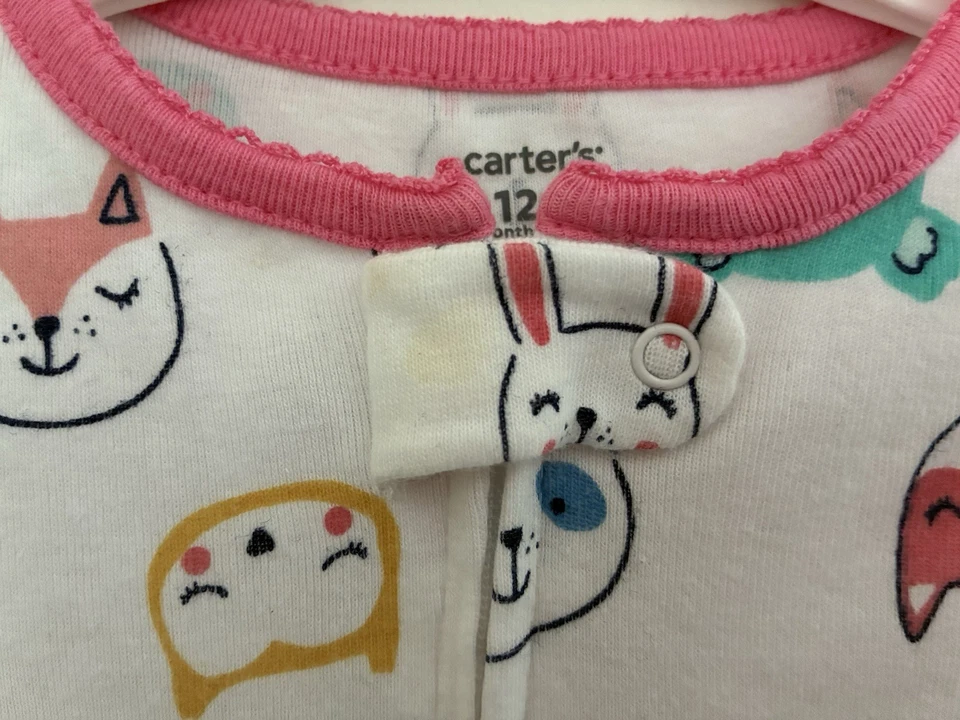 Carter's Bebé Niña 1 Pieza Lindo Colorido Animal Cremallera Manga Larga Pijamas Blanco 12M Foto 3 de 4