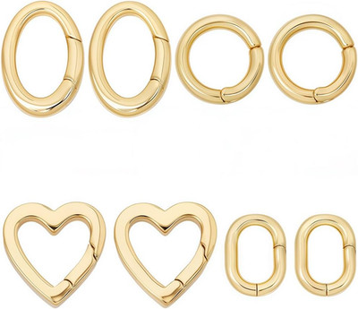 8 Stück 4 Stile Echte 18 Karat Vergoldete Feder O Ringe Schmuck Ovaler Verschlus