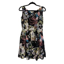 Yumi Mini Dress Women M Black Floral Bird Bohemian Festival Coachella Vacation