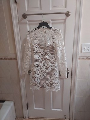 SELF PORTRAIT US 4 UK 8 White Long Sleeve Bridal Wedding Floral Lace Dress
