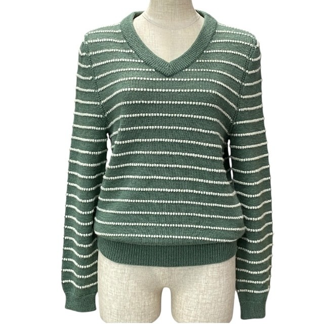 GUCCI Striped Alpaca Wool V-Neck Knit Sweater in Green Size XS