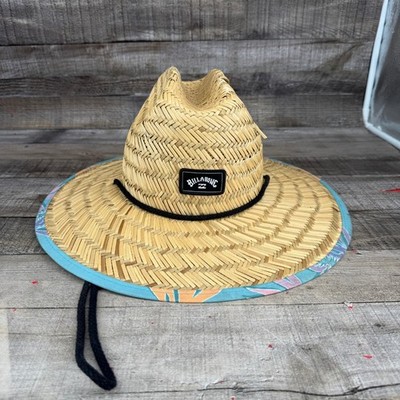 Billabong Tides Print Straw Hat Drawstring Adjustable Lifeguard Cap