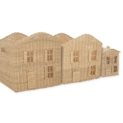 CUDDLECO Country Cottage House Storage Baskets - 3Pcs Natural Rattan Organisers for toys