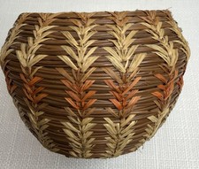 Hand Crafted Pine Needle Basket with Wheat Stitched Design 3.75  H