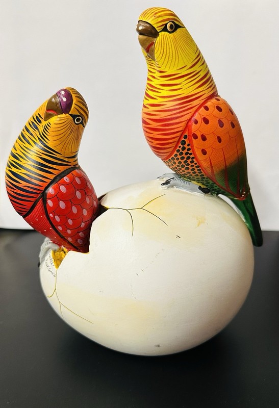 Folkart Birds Egg Sculpture Ceramic Signed by artist Lourdes Rodriguez (ab22
