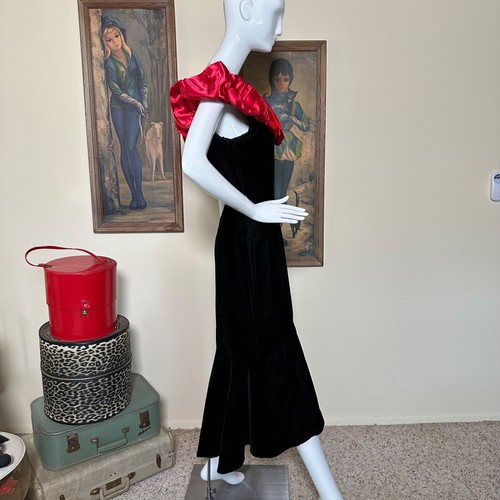 Vtg 80s Jessica McClintock Vampy Satin & Velvet Mermaid Formal Party Dress M/L - Picture 7 of 9