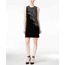 Calvin Klein Mini Sheath Dress Sz 6 Womans Blue Floral Laser Cut Out Sleeveless