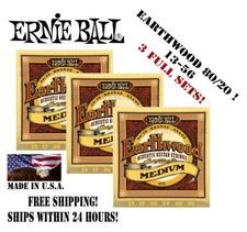 **3 SETS! ERNIE BALL EARTHWOOD 80/20 BRONZE MEDIUM ACOUSTIC GUITAR STRINGS 2002*