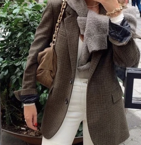 brown check blazer zara