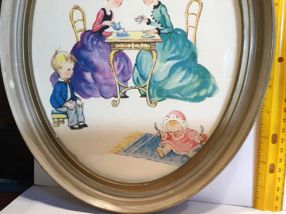 2 moisés vintage ovalados enmarcados bebé niño niña cochecito pared guardería  Foto 3 de 4