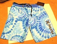 NEW Hurley sz 12 swimsuit boys board shorts swim trunks blue tie dye