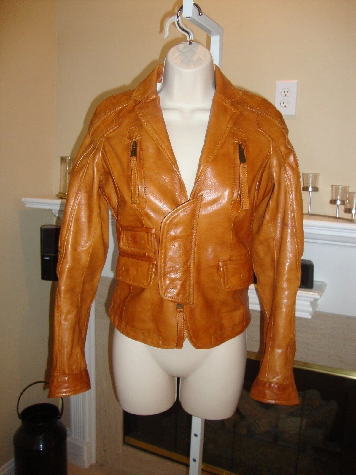 SPLENDIDA E RARA GIACCA IN PELLE DI CAMMELLO $5K DSQUARED2 INDOSSATA UNA VOLTA!