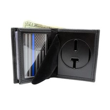 Perfect Fit Round Cutout 2.5" Black Leather Badge Wallet Police Corrections
