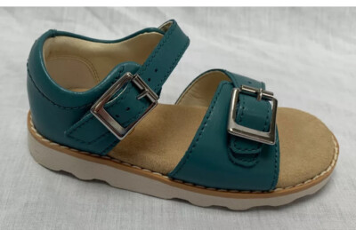 Clarks Crown Bloom Infant Teal Leather Girls Closed Back Sandals