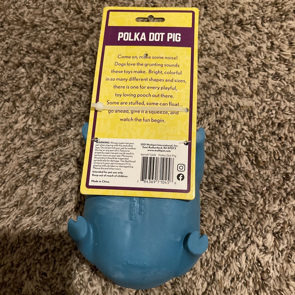 Multipet Polka Dot Pig Latex Plush Filled Dog Squeaker Grunt Fetch Toy  - Image 2 of 3