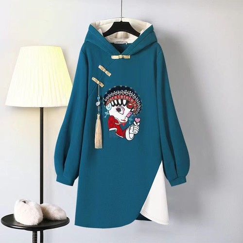 Women Girl Embroidered Hoodie Pullover Dress Warm Long Cheongsam Top Tang Suit - Bild 7 von 15