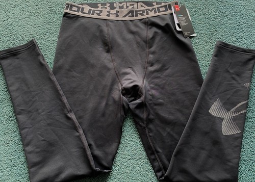 NWT Under Armour Boys YXL Black/Gray Cold Gear Baselayer Fitted Pants XL - Picture 2 of 2