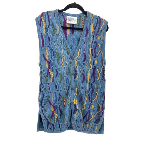 Vintage 90s COOGI 3D Knit Sweater Vest Mens M Multicoloured Cotton