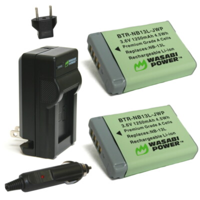 Wasabi Power Battery (2-Pack) and Charger for Canon NB-13L