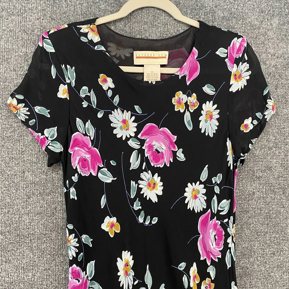 Vestido Expressions Mujer M Negro Floral Midi Vintage Años 90 Hadas Cabaña Romántico Foto 2 de 4