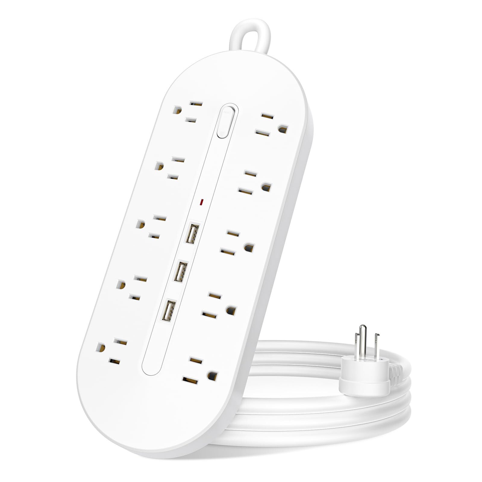 10 Outlet Power Strip with USB Flat Plug Power Strip with 10 AC Outlet 3 USB ...