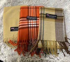 Lot Of 3 100  Cashmere Scarves Tan/brown Plaid, Orange, Tan - New