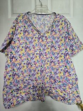 Homemade Scrub Top Size 3XL-Purple/Pastel "Bubblegum" Print-Chest 30"/L 28.5"