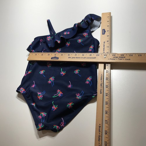 OshKosh B'gosh Swimsuit Girls Size 4/5 Blue Palm Tree Print Ruffled One Piece - Picture 9 of 11