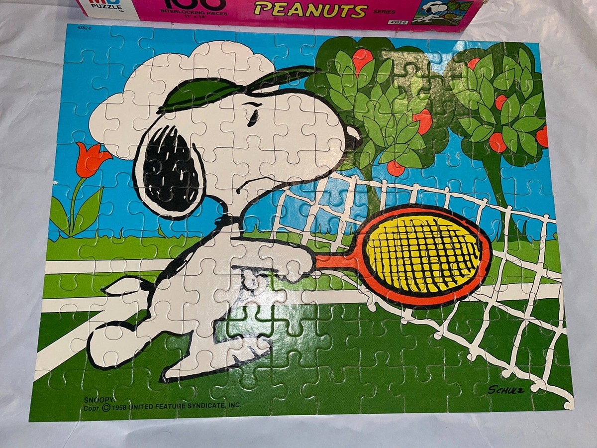 スヌーピー　テニス　ジグソーパズル Jigsaw Puzzle Peanuts Snoopy Tennis 1958 Milton Bradley 100