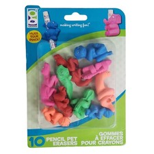 Huggable Pencil Pet Erasers Pack of 10 Assorted Animals and Colors School Office