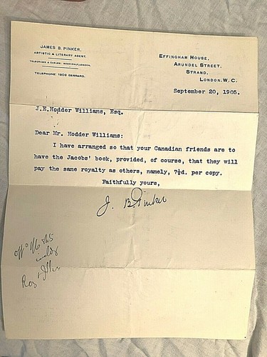 SIGNED W W Jacobs, Captains All - 1st 1905, Original Signed Publisher's Contract - Picture 4 of 12