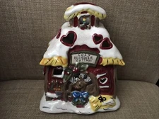 Blue Sky Clayworks Reindeer Cottage Christmas Tea Light Candle Holder House 2011