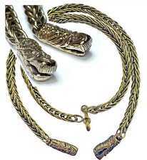 Bronze Wikinger Kette Bronzekette L:55 Drachenkopf + Verbinder Handgeflochten