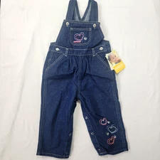 Osh Kosh B'Gosh Girl's Denim Blue Bib Overalls NEW Hearts Glitter 24 M 24M Month