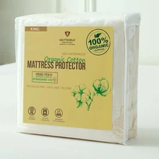 Waterproof Organic Mattress Protector King - Organic Cotton Hypoallergenic Br...