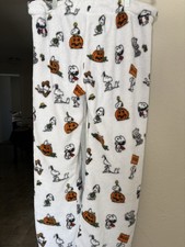 Peanuts Snoopy Halloween Men's Fleece Pajama Pants White Drawstring Size L