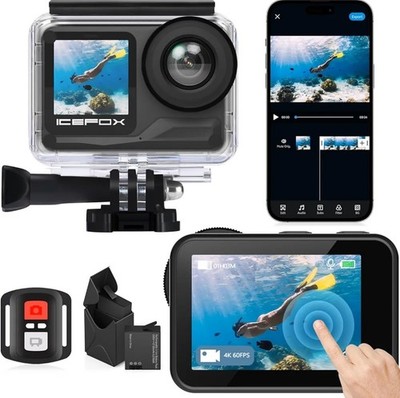 icefox i7 Action Camera 4K 60FPS 30MP with 2X 2150mAh Batteries, Underwater Cam