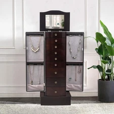 Wood Jewelry Cabinet Armoire Box Storage Chest Stand Organizer Gift