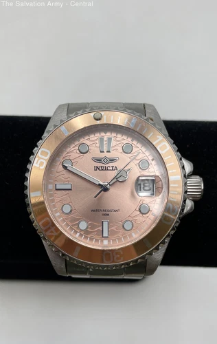 Invicta Pro Diver Silver Rose Gold Flame Stainless Steel Analog Wristwatch