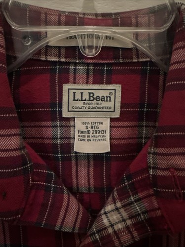 Camicia LL Bean Scotch Plaid Flanella Uomo Small Reg Rosso Plaid Vestibilità Tradizionale - Foto 3 di 4