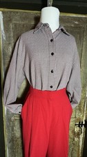 Vintage Red Wool Pants High Waist  Houndstooth Blouse