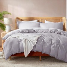 Queen Size Grey Lavender Duvet Cover Set 3 Piece Soft Microfiber Bedding