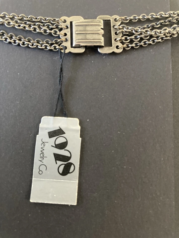 Collar de eslabones multicadena y esmalte negro 1928 con medallones de perlas 8" nuevo con etiquetas Foto 4 de 4