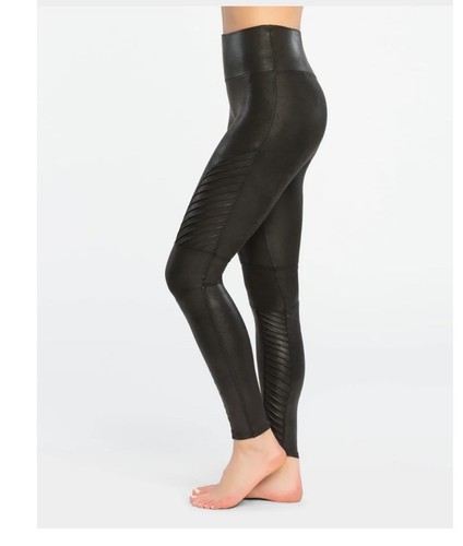 SPANX Very Black Faux Leather Moto Leggings Size XL Shaping Pants - Picture 4 of 14