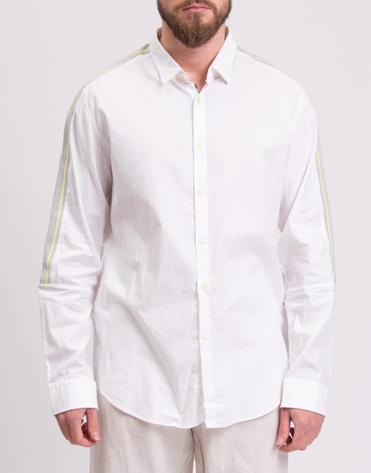 RRP€129 BOSS HUGO BOSS Button-Up Shirt Size XL White Striped Logo Long Sleeves - Image 3 of 4