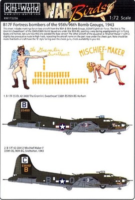 Kits World Decals 1/72 BOEING B-17F FLYING FORTRESS 95th & 96th BOMB GROUPS 1943