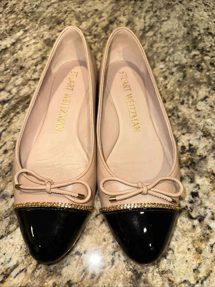 Mujer Stuart Weitzman Elegante Lazo Cuero Bailarina Zapatos Planos Tostados Talla EE. UU. 8 Foto 2 de 4